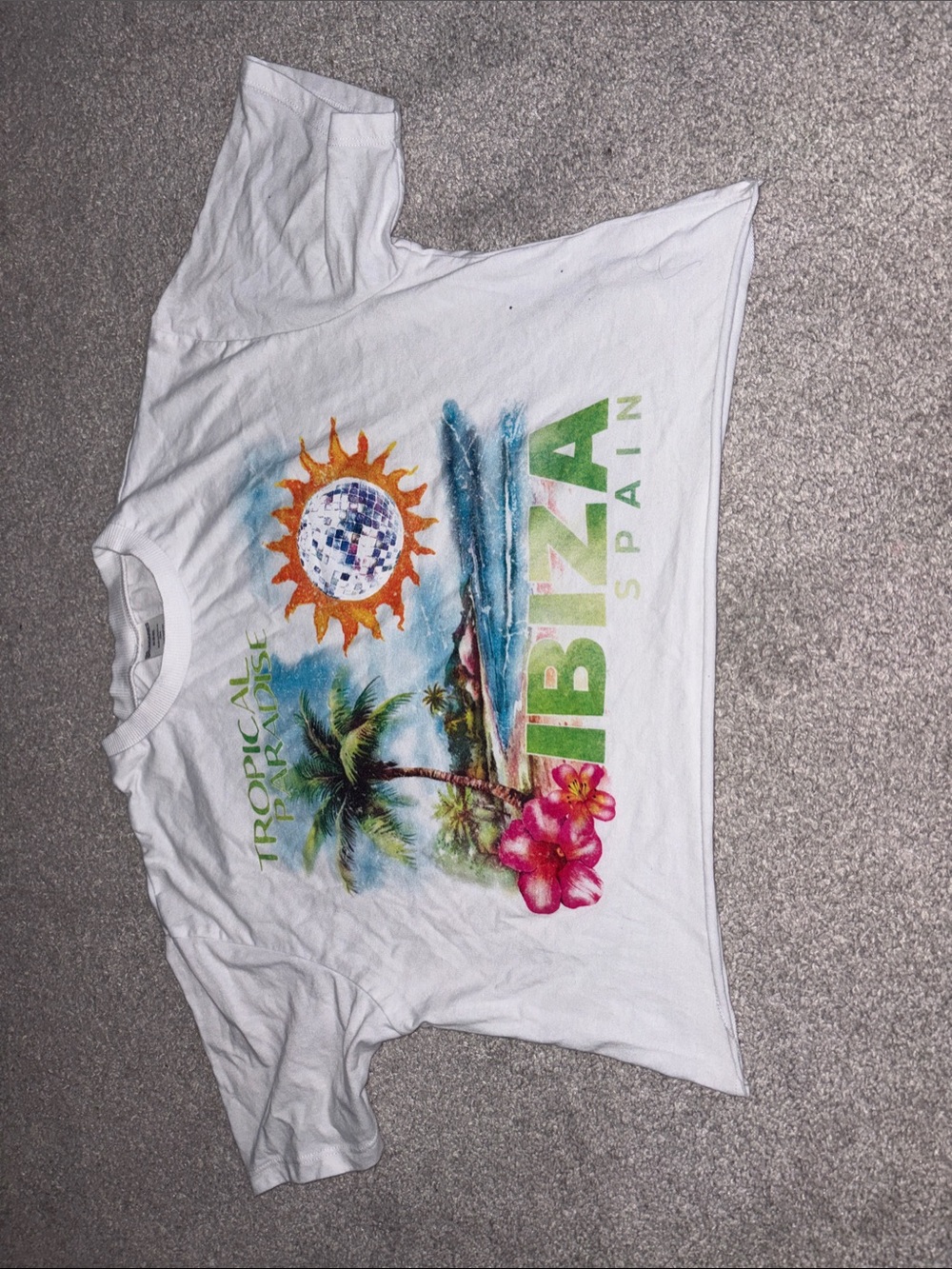 No Boundaries White Kids Ibiza Tropical Graphic Tee Cropped